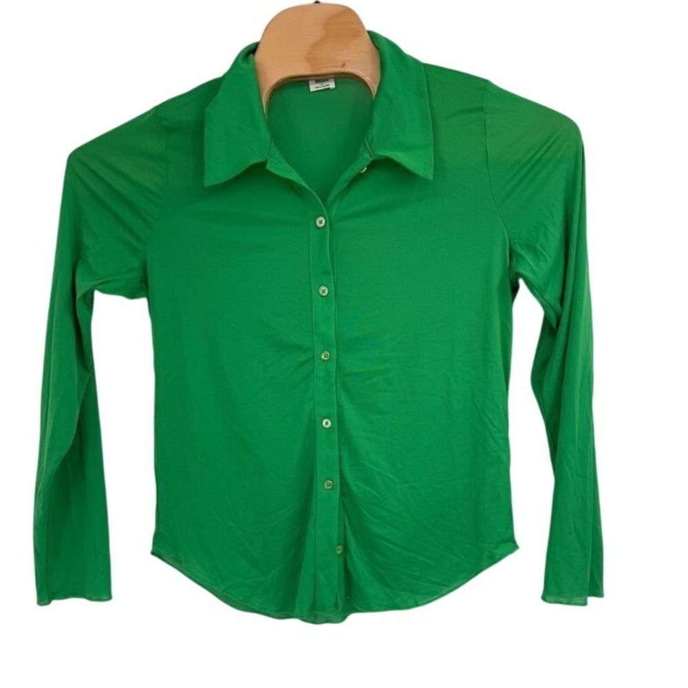 Aritzia Wilfred Womens Green Mesh Sheer Long Sleeve‎ Button Up Shirt NWOT Sz XL